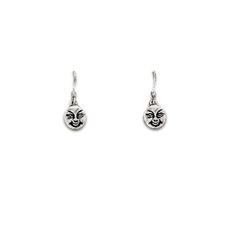 Sterling Silver Round Smiling Face Dangle Earrings