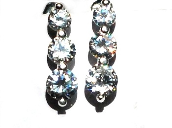 Sterling Silver Triple 1 Inch Drop Clear Cz Stud Earrings