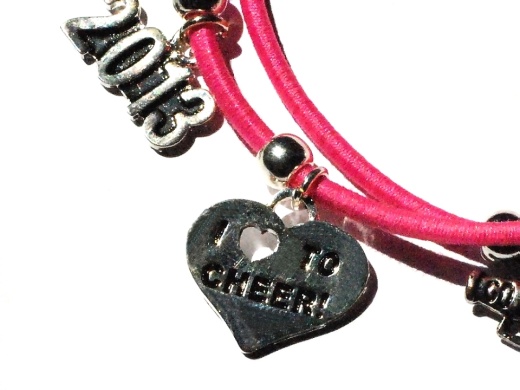 Pink Red 2013 Cheerleader Bracelet With 4 Cheer Leading Charms