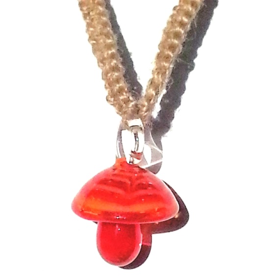 Hemp Choker Necklace with Orange Glass Mushroom Pendant