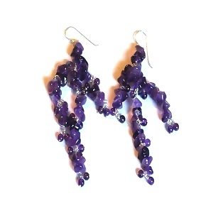 Sterling Silver Long Amethyst Dangle Earrings