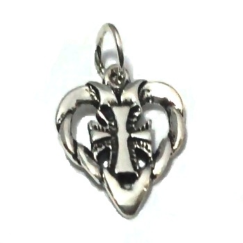 Sterling Silver Oxidized Cross in Heart Pendant