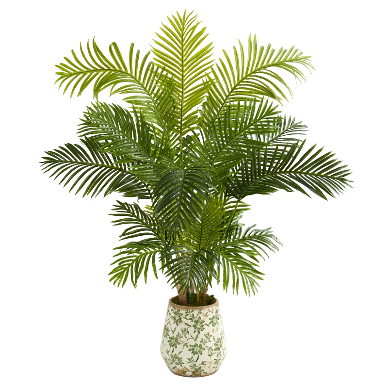5’ Hawaii Palm Artificial Tree In Floral Print Planter