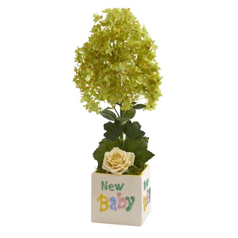 21” Peegee Hydrangea And Rose Artificial Arrangement In Vase