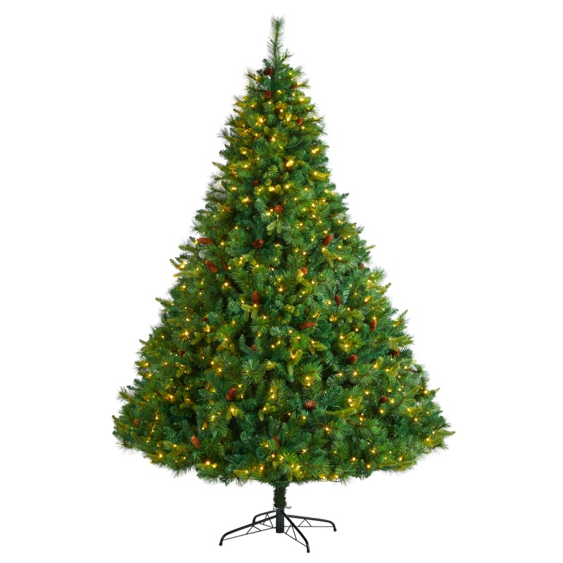 8’ West Virginia Full Bodied Mixed Pine Christmas Tree With 700 Clear Led Lights And Pine Cones