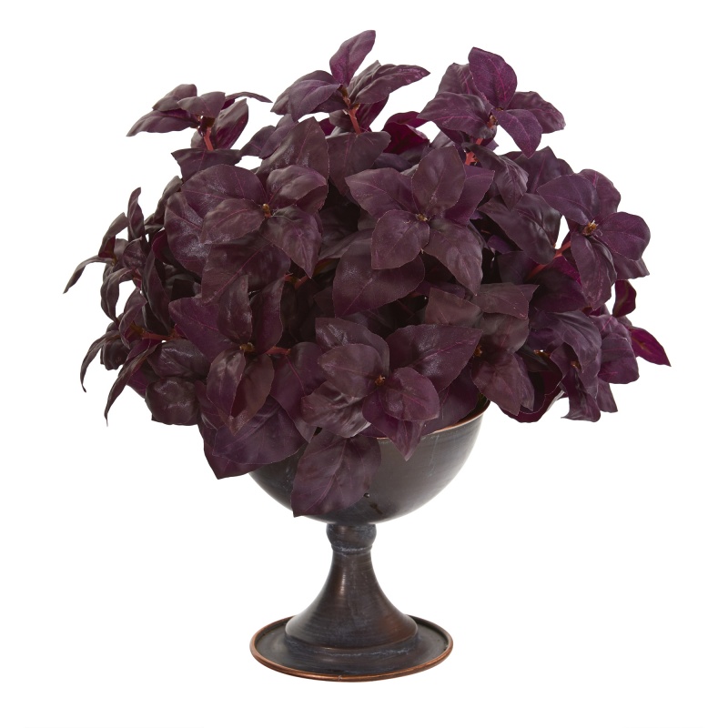 13” Basil Artificial Plant In Metal Chalice