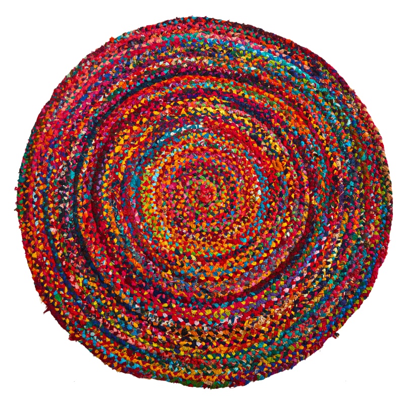 4’ X 4’ Hand Braided Boho Colorful Chindi Round Rug