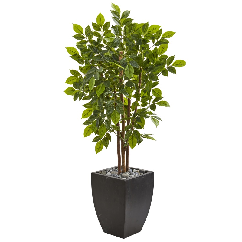 57” River Birch Artificial Tree In Black Planter
