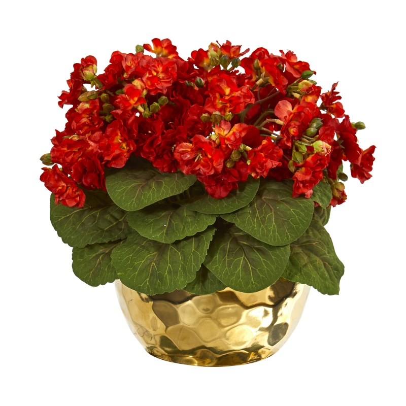 Violet Artificial Plant In Gold Vase