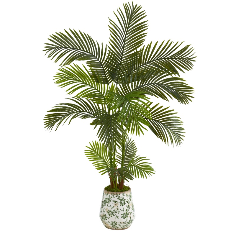 5’ Areca Palm Artificial Tree In Floral Print Planter