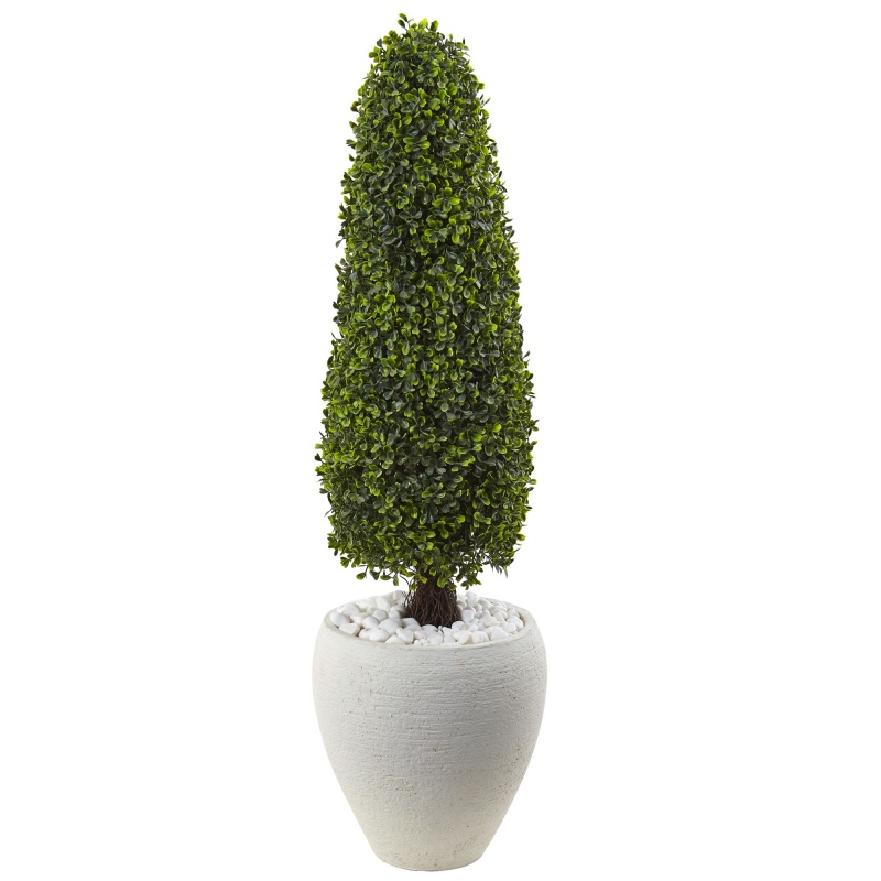Boxwood Topiary With White Planter Uv Resistant (Indoor/Outdoor)