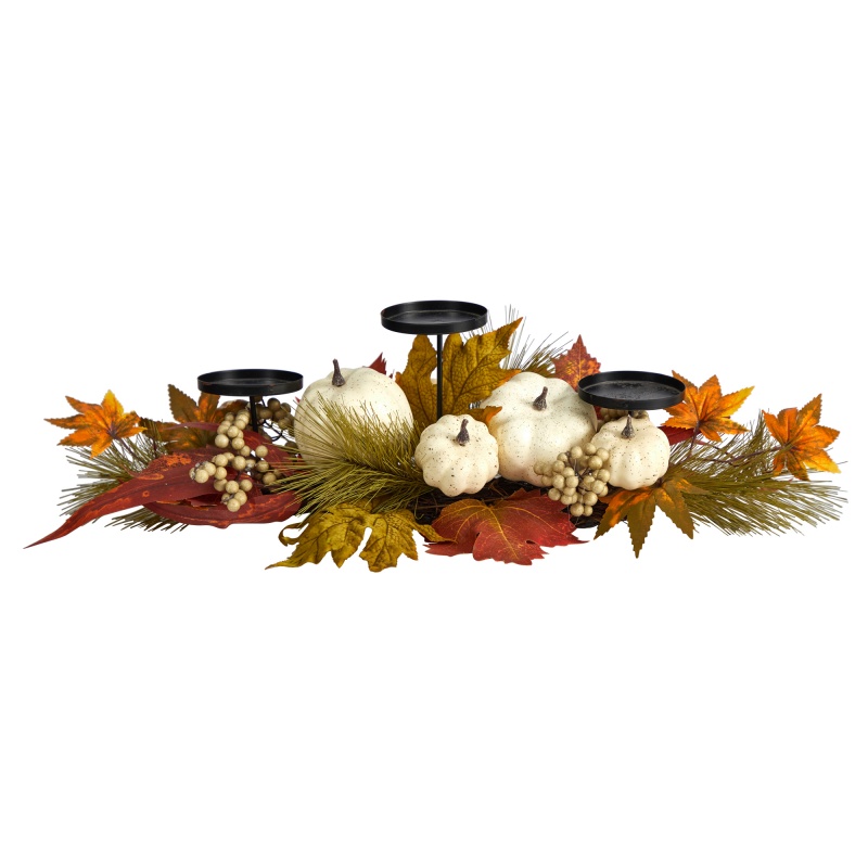 22” Fall Pumpkin And Maple Leaf Autumn Candelabrum