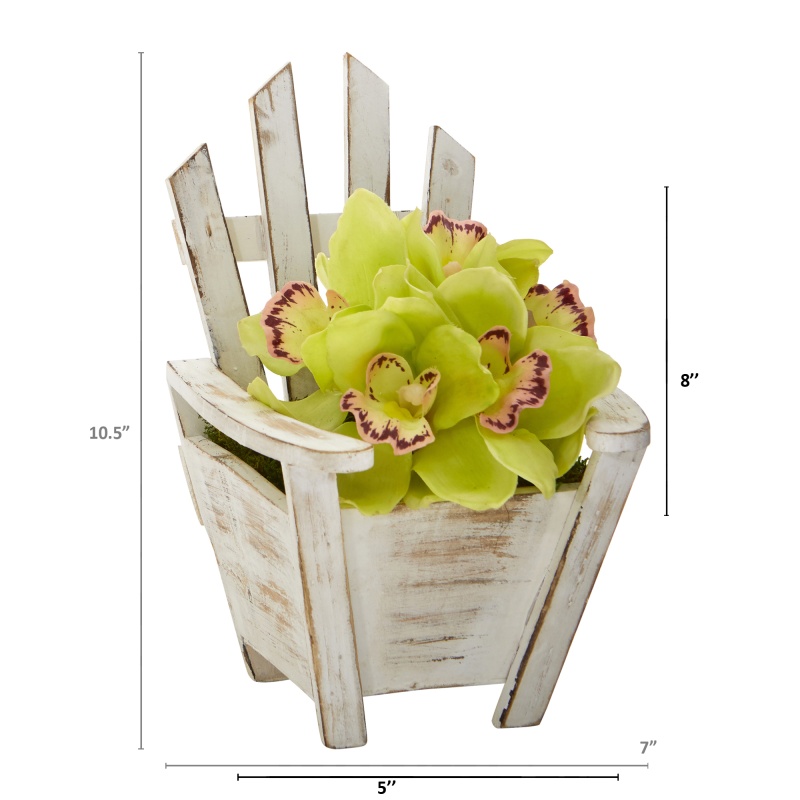 Cymbidium Orchid Artificial Arrangement In Chair Planter