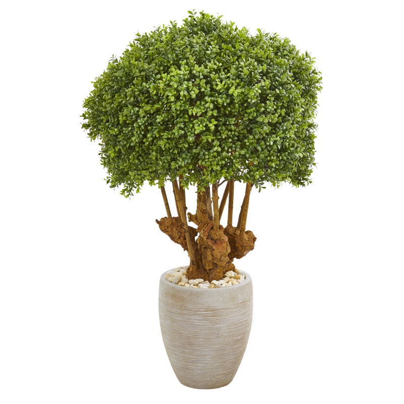 41” Boxwood Artificial Topiary Tree in Sandstone Planter