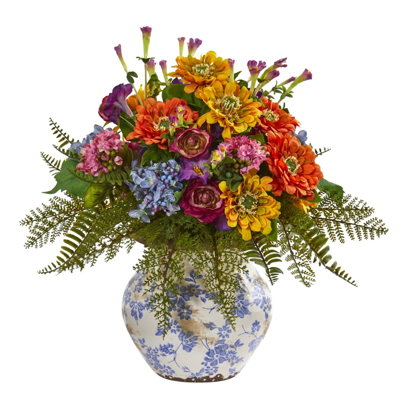 15” Mixed Floral Artificial Arrangement In Floral Vase