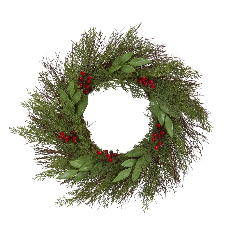 20” Cedar And Ruscus With Berries Artificial Wreath