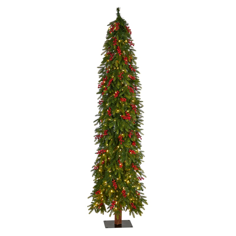 7' Victoria Fir Tree with LED Lights and Berries