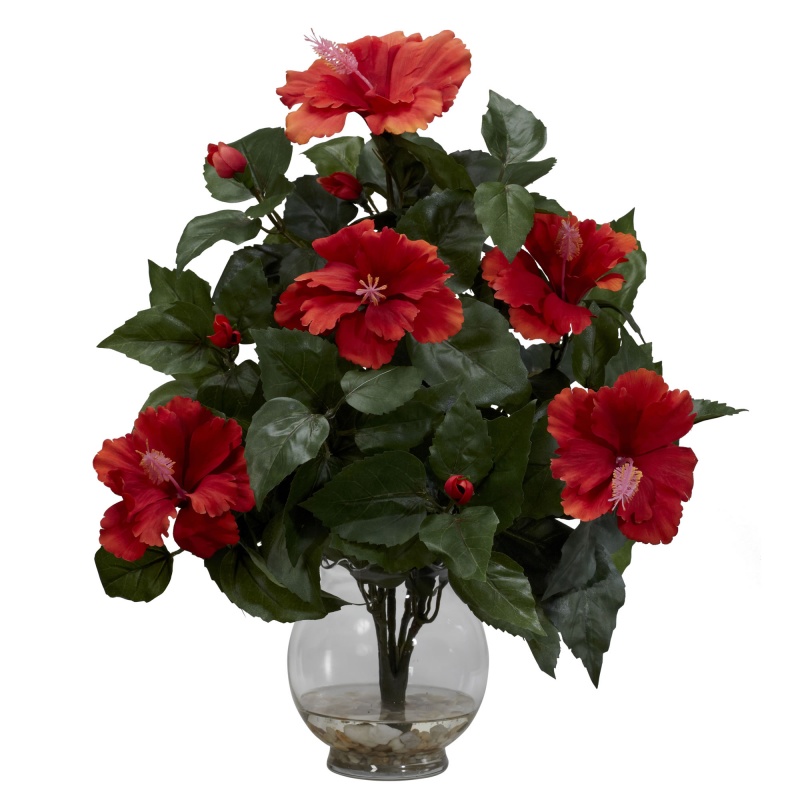 Hibiscus W/Fluted Vase Silk Flower Arrangement