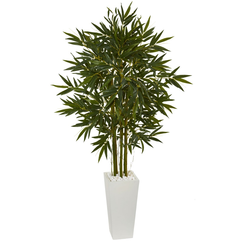 6' Bamboo Artificial Tree In White Tower Planter