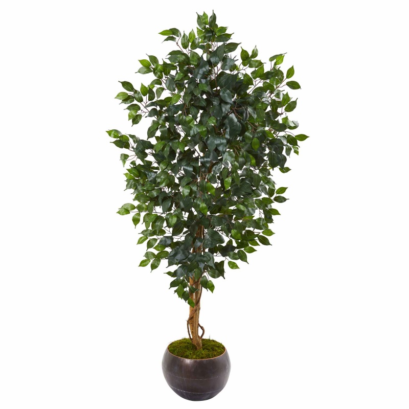 64” Ficus Artificial Tree In Metal Bowl