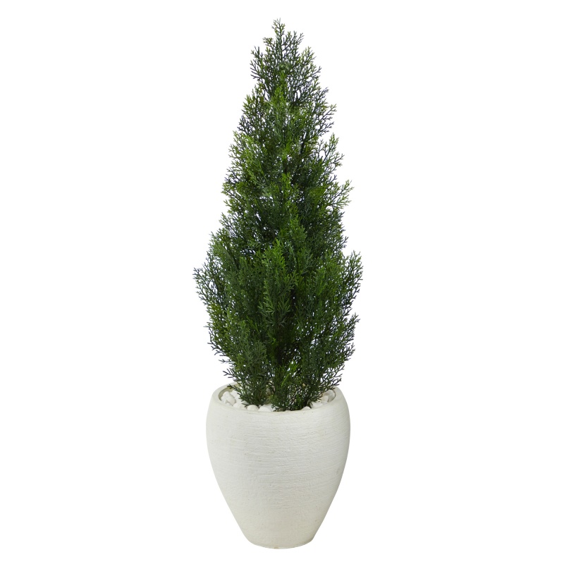 3.5’ Mini Cedar Artificial Pine Tree in White Planter