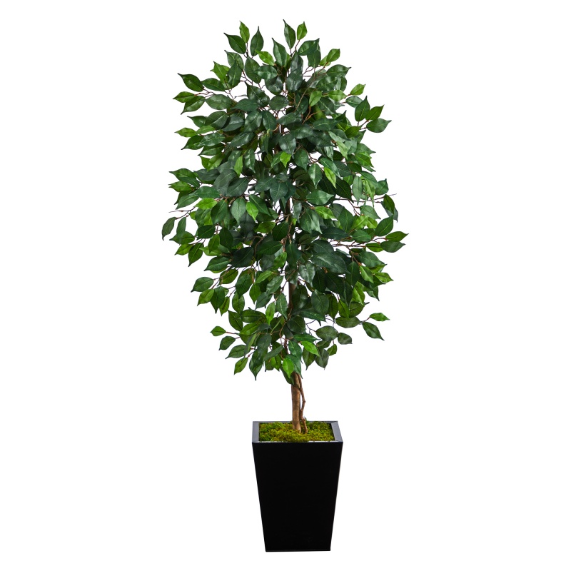 5’ Ficus Artificial Tree In Black Metal Planter