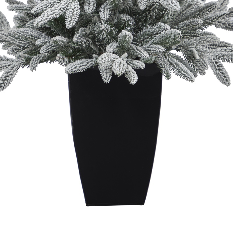 3.5’ Flocked Manchester Spruce Artificial Christmas Tree With 50 Lights And 133 Bendable Branches In Metal Planter