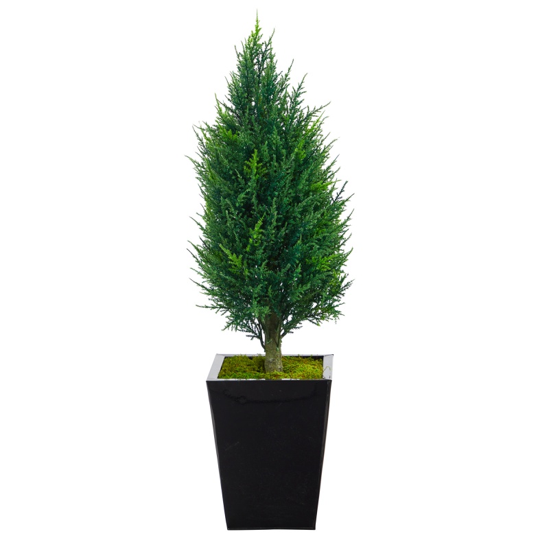 3.5’ Cypress Tower Artificial Tree in Black Metal Planter