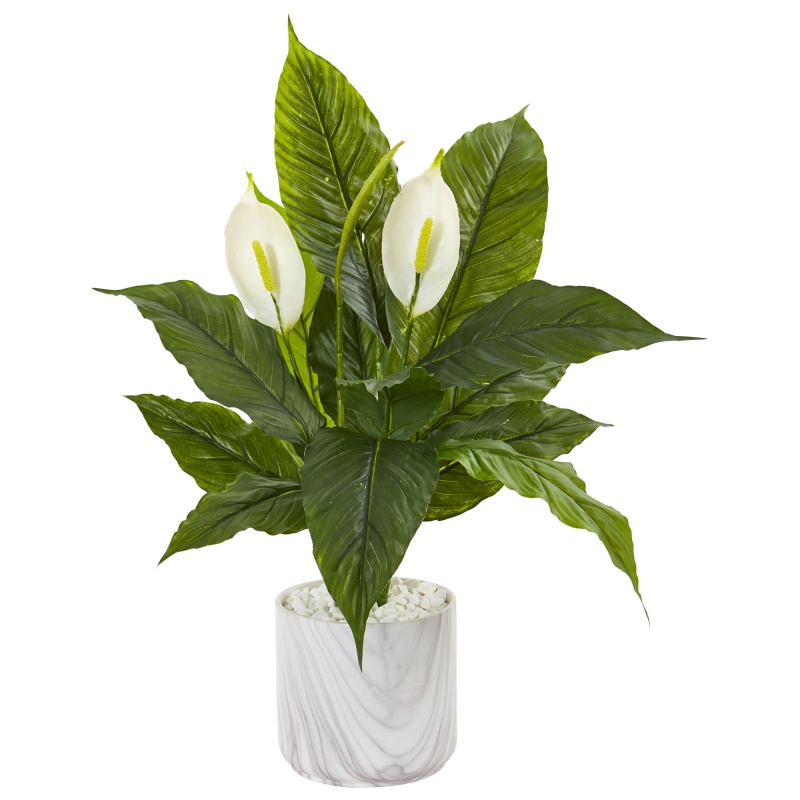 27” Spathifyllum Artificial Plant In Marble Vase
