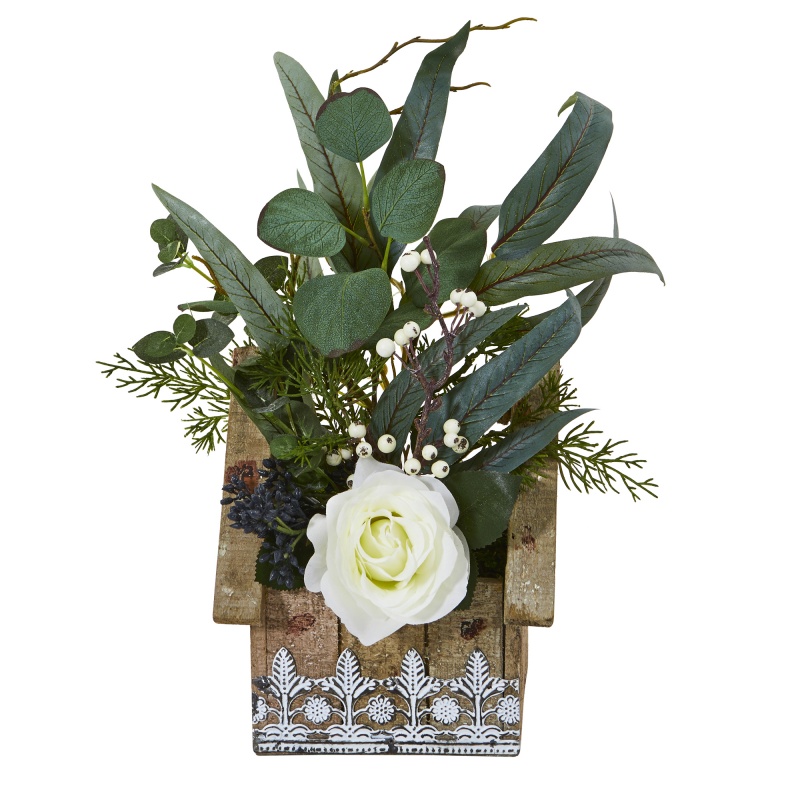 16” Rose and Eucalyptus Artificial Arrangement