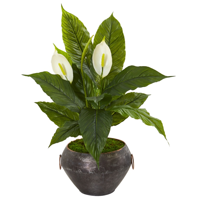 27” Spathiphylum Artificial Plant In Metal Bowl (Real Touch)