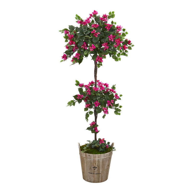 64” Bougainvillea Artificial Topiary Tree In Farmhouse Planter