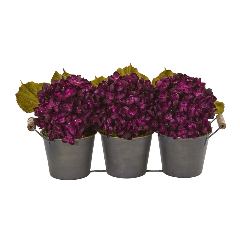 Fall Hydrangea Artificial Arrangement In Metal Planter