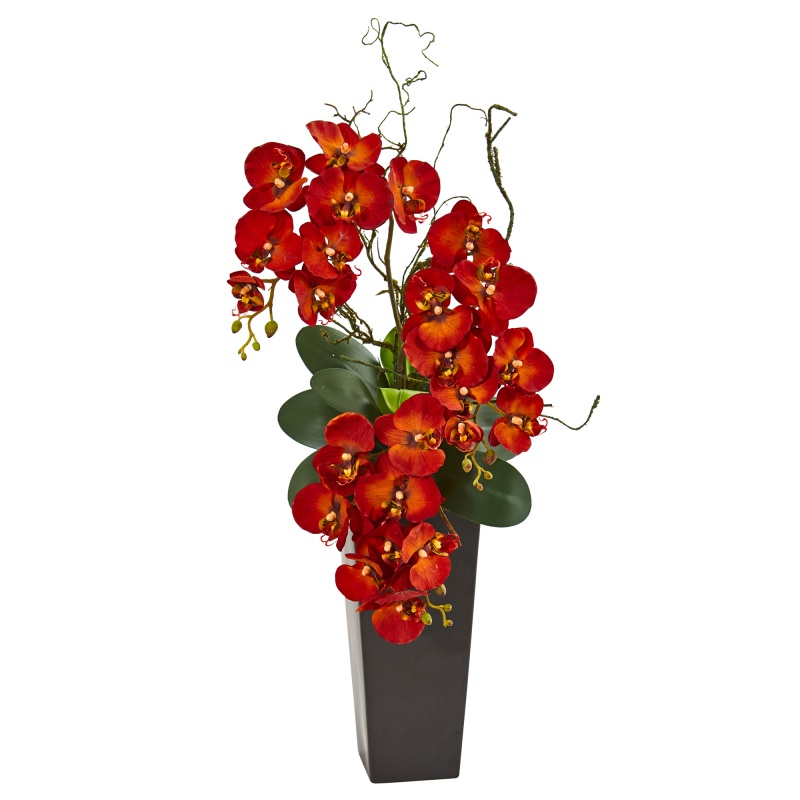 Autumn Phalaenopsis Artificial Arrangement In Black Vase