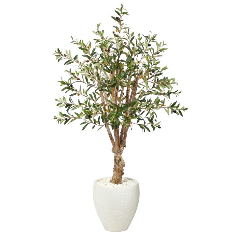 53” Olive Artificial Tree In White Planter