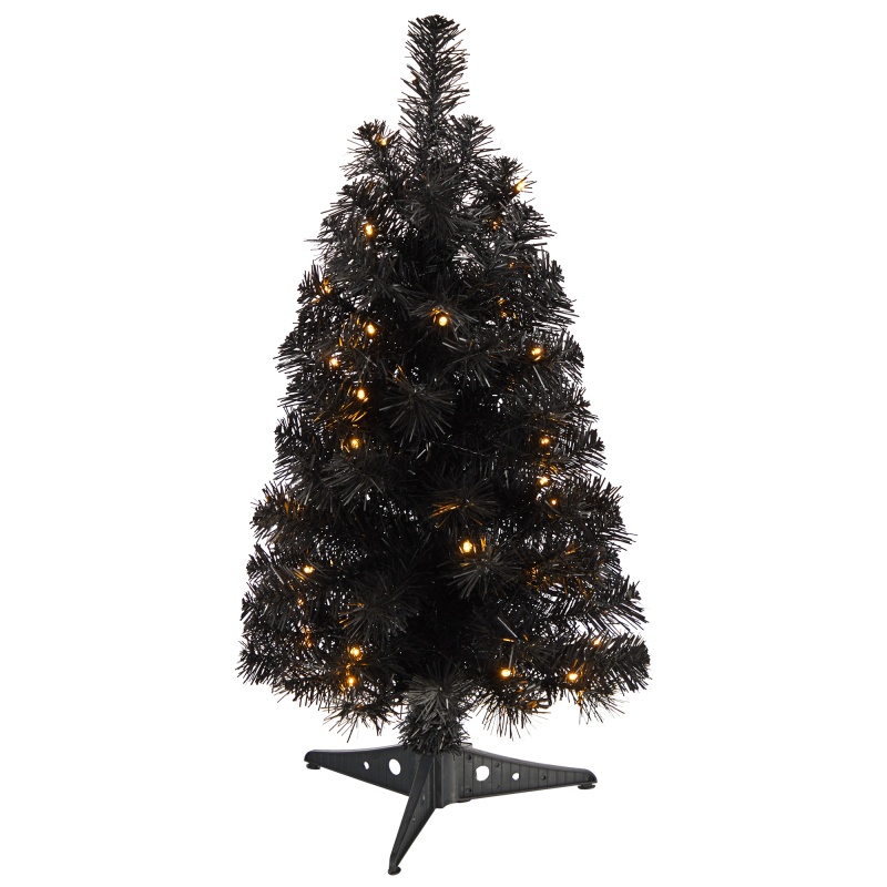 2’ Black Artificial Christmas Tree With 35 Led Lights And 72 Bendable Branches