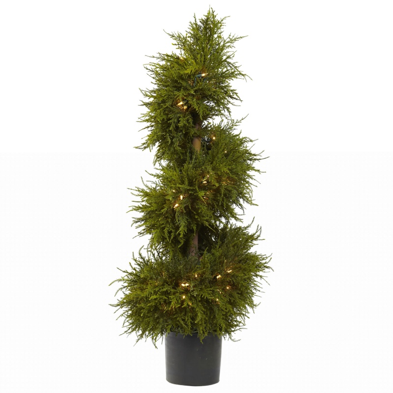 43” Cedar Spiral Topiary W/Lights