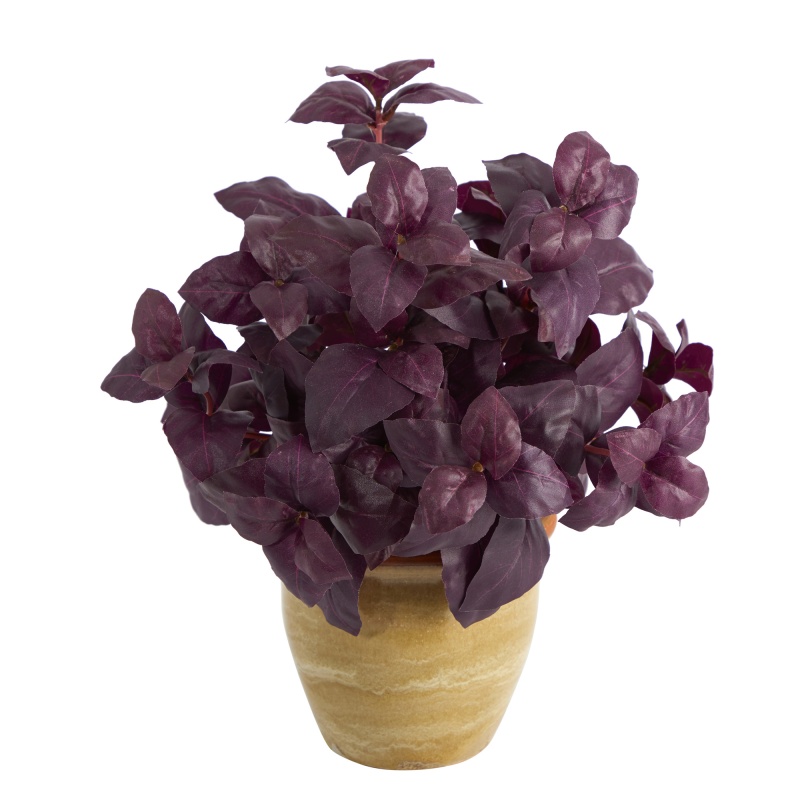 12” Basil Artificial Plant In Ceramic Planter
