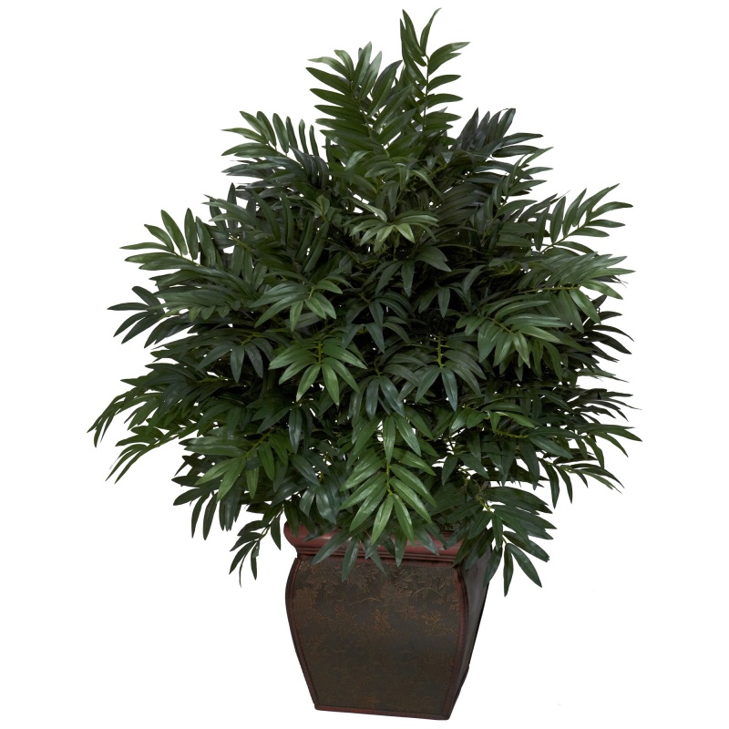 Triple Bamboo Palm Silk Plant with Decorative Planter