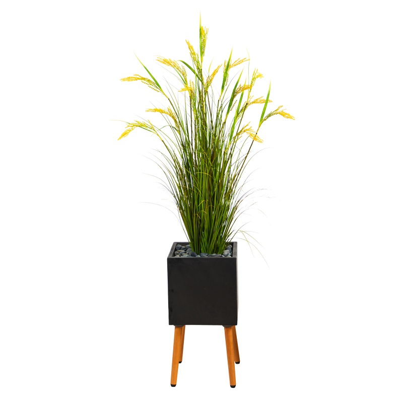 62” Wheat Grain Artificial Plant In Black Planter With Stand