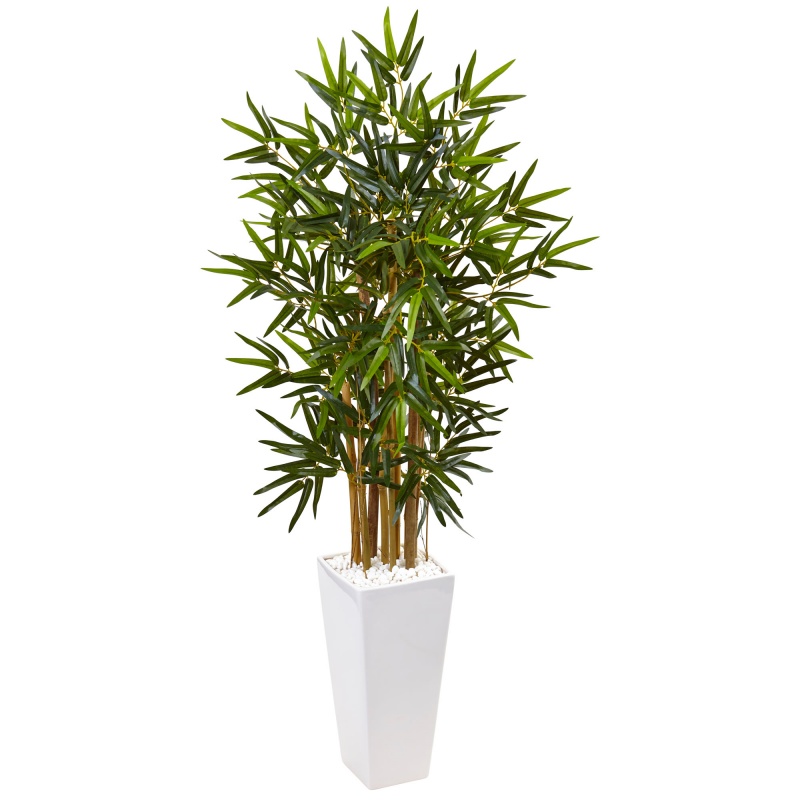 4’ Bamboo Tree In White Tower Planter