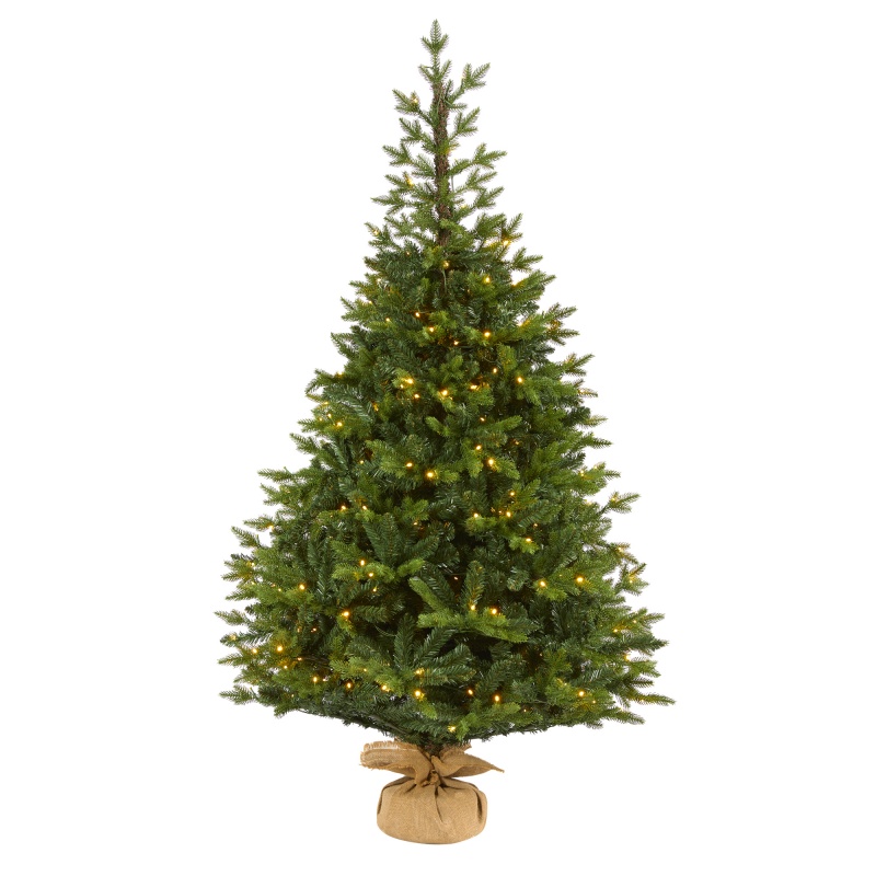 6’ Fraser Fir “Natural Look” Artificial Christmas Tree With 300 Clear Led Lights, A Burlap Base And 2113 Bendable Branches