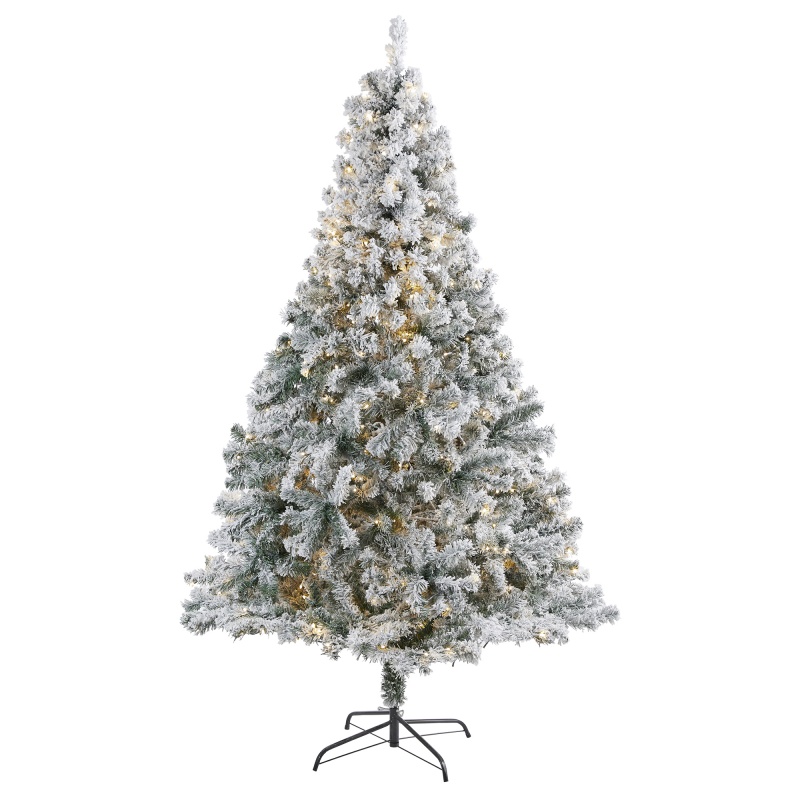 7' Flocked Rock Springs Spruce Artificial Christmas Tree With 350 Clear Led Lights And 800 Bendable Branches