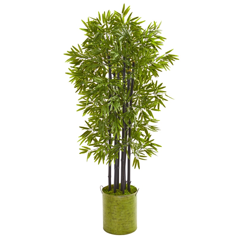 57” Bamboo Artificial Tree With Black Trunks In Green Planter Uv Resistant (Indoor/Outdoor)