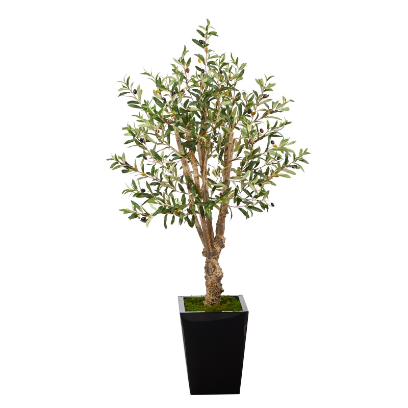 4.5’ Olive Artificial Tree In Black Metal Planter