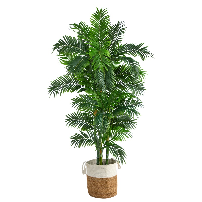 6’ Curvy Parlor Artificial Palm Tree In Handmade Natural Jute And Cotton Planter