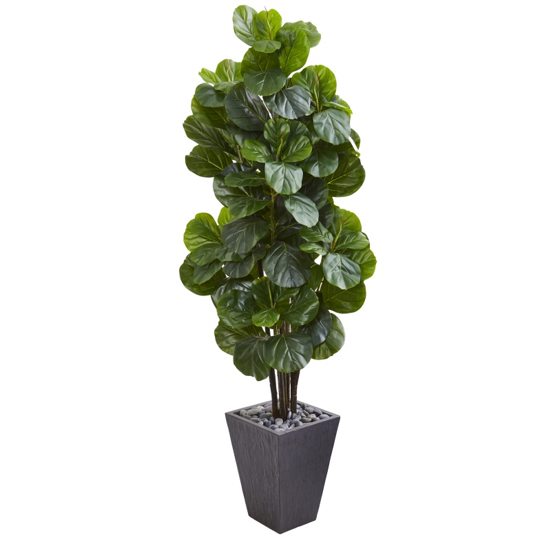 6’ Fiddle Leaf Fig Artificial Tree In Slate Planter