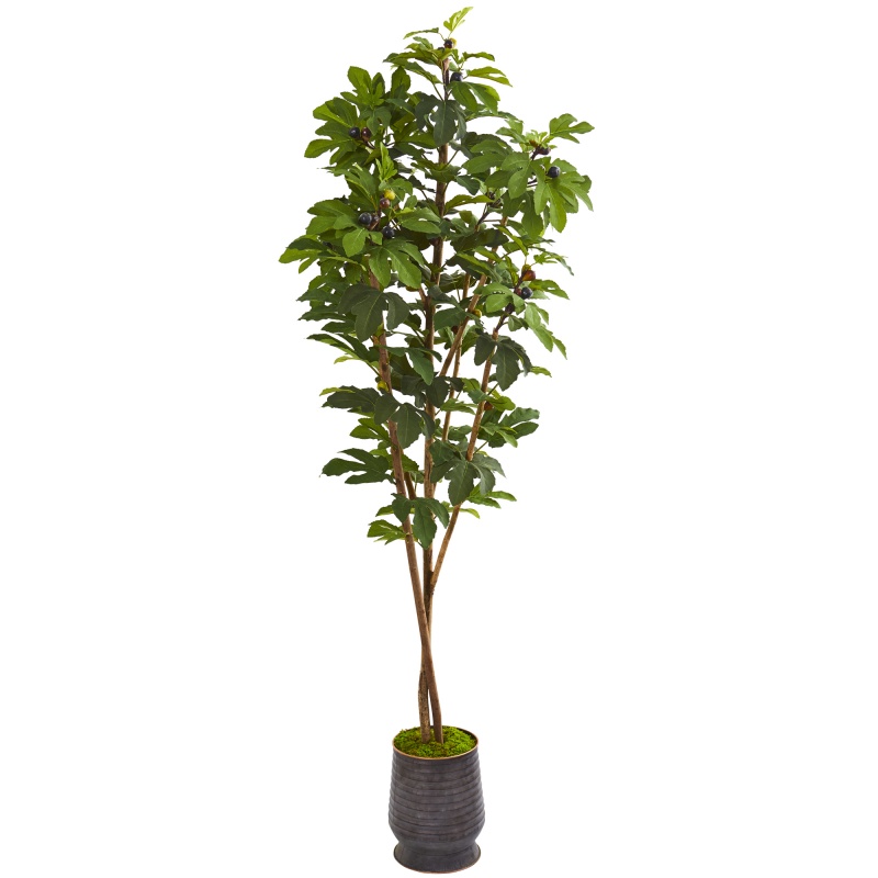 88” Fig Artificial Tree In Ribbed Metal Planter