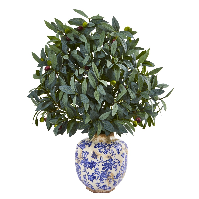 26” Olive With Berries Artificial Plant In Decorative Vase