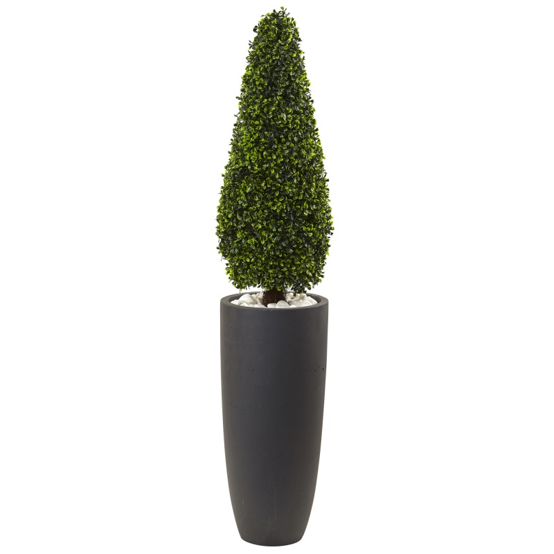 50” Boxwood Topiary With Gray Cylindrical Planter Uv Resistant (Indoor/Outdoor)